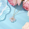 Natural Rose Quartz Clover Pendant Necklaces NJEW-JN05132-04-1