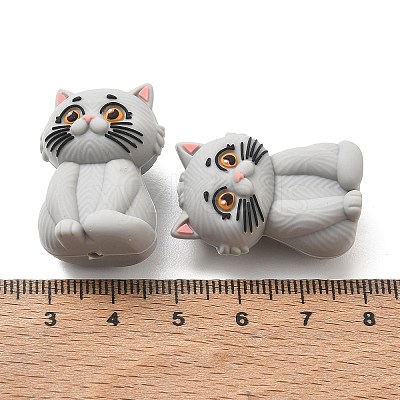 British Shorthair Cat Shape Food Grade Silicone Focal Beads SL-CBAAE23-04-1