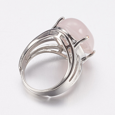Natural Rose Quartz Wide Band Finger Rings RJEW-K224-A12-1