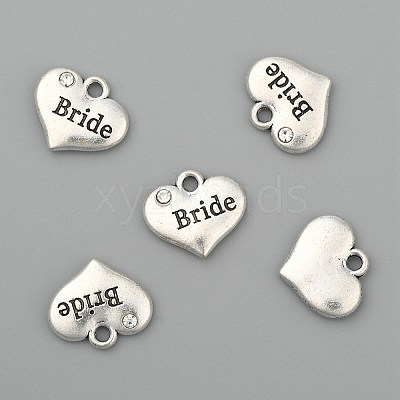 Wedding Theme Antique Silver Tone Tibetan Style Heart with Bride Rhinestone Charms LS-TIBEP-N005-12E-1