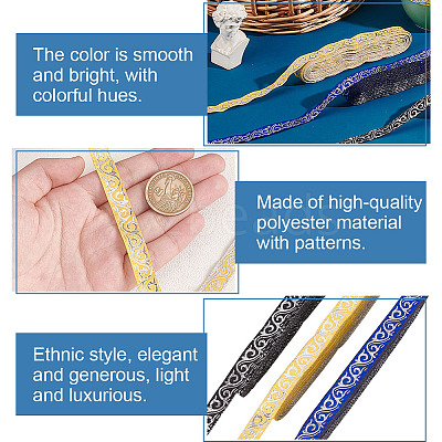 3 Rolls 3 Colors Polyester Floral Ribbon OCOR-HY0001-09A-1