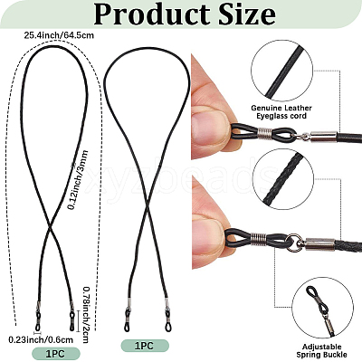 2Pcs 2 Styles Cowhide Neck Strap for Eyeglasses AJEW-CL0004-76B-1