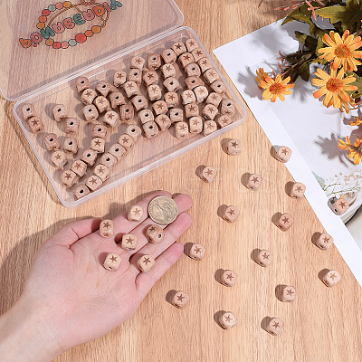 100Pcs Engraved Beech Wood Beads WOOD-PA0001-86A-1