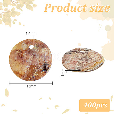 400Pcs Shell Flat Round Charms BSHE-GO0001-02-1