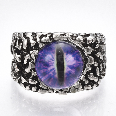 Alloy Glass Cuff Finger Rings RJEW-T006-01B-1
