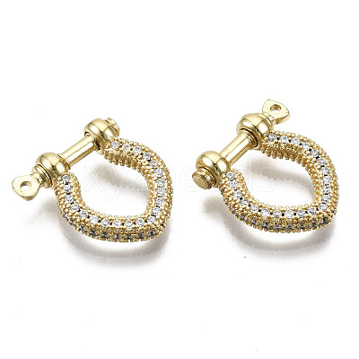 Brass Micro Pave Clear Cubic Zirconia D-Ring Anchor Shackle Clasps ZIRC-S066-050-NF-1