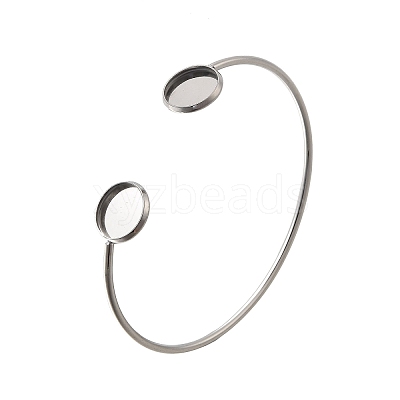 304 Stainless Steel Cuff Blank Bangle Bases with Flat Round Trays STAS-D381-01A-P-1
