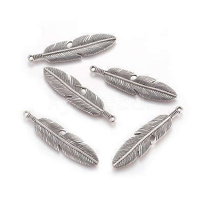 Tibetan Style Alloy Feather Big Pendants TIBEP-A12720-AS-RS-1
