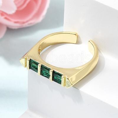 Brass Micro Pave Cubic Zirconia Cuff Open Rings for Women RJEW-L343-02G-02-1