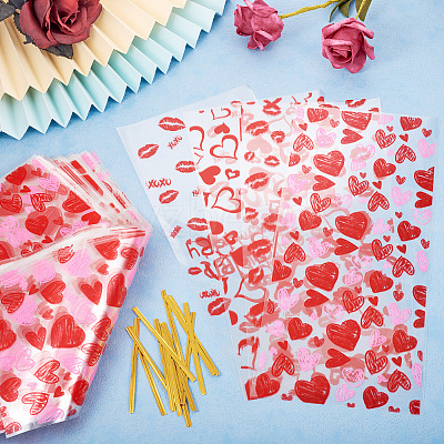 100Pcs 4 Styles Valentine's Day Themed OPP Plastic Bags ABAG-TA0001-41-1
