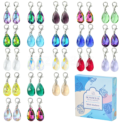 2Sets Glass Teardrop Pendant Decoration HJEW-SC0002-18-1