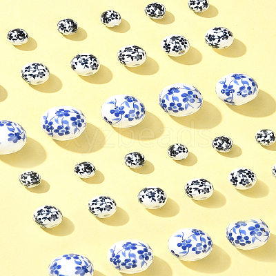 30Pcs 3 Styles Floral Printed Porcelain Beads PORC-FS0001-05-1