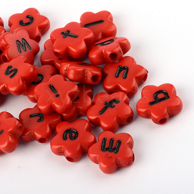 Opaque Acrylic Flower Horizontal Hole Letter Beads X-SACR-Q126-06-1