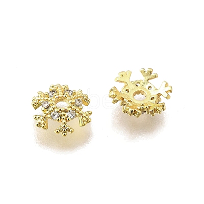 Snowflake Brass Micro Pave Clear Cubic Zirconia Bead Caps KK-K300-03A-G-1