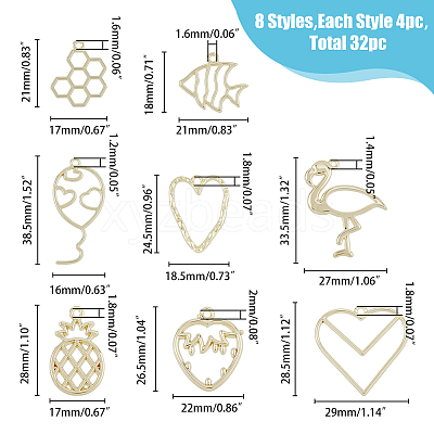 32Pcs 8 Style Rack Plating Alloy Pendants FIND-FH0007-75-1