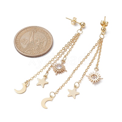 Moon & Star & Sun Cubic Zirconia Dangle Stud Earrings EJEW-JE05545-1