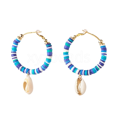 Big Ring with Cowrie Shell Dangle Huggie Hoop Earrings EJEW-JE04732-1