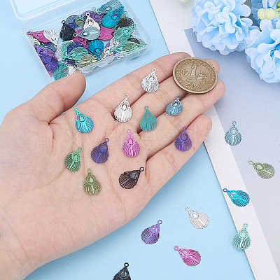 88Pcs 11 Colors Spray Printed 430 Stainless Steel Pendants STAS-PH0007-16-1