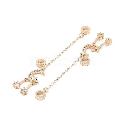 Rack Plating Moon & Star Brass Clear Cubic Zirconia European Safety Chains KK-F879-24G-1