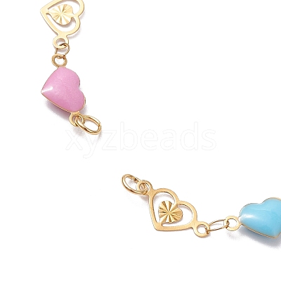 304 Stainless Steel Enamel Colorful Heart Link Chain Bracelet Making AJEW-JB01304-1