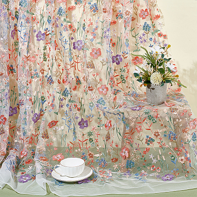 2 Yards Polyester Embroidery 3D Flower Fabrics DIY-WH0622-382A-1