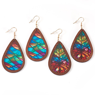 2Pairs 2 Colors Acrylic Dangle Earrings for Women EJEW-TA0001-53A-1