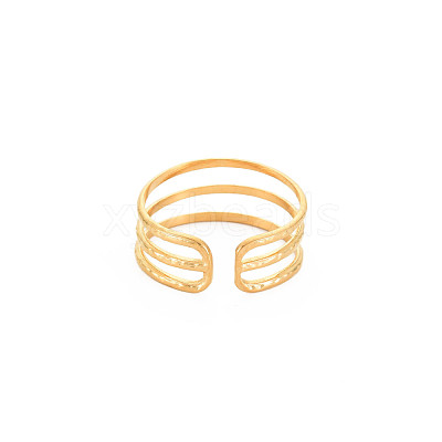 Ion Plating(IP) 304 Stainless Steel Triple Line Open Cuff Ring for Women RJEW-S405-232G-1
