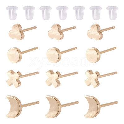 16Pcs 4 Styles Brass Stud Earrings for Women EJEW-TA0001-68-1