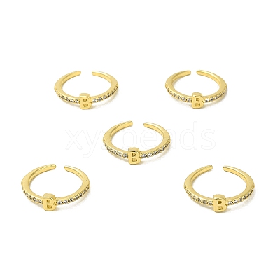 Clear Cubic Zirconia Initial Letter Open Cuff Ring RJEW-H120-09G-B-1