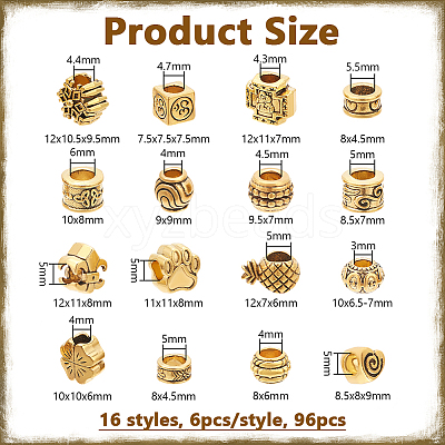 96Pcs 16 Styles Tibetan Style European Beads DIY-NB0012-43B-1