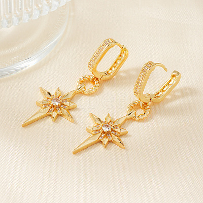 Elegant Octagonal Star Brass Clear Cubic Zirconia Hoop Earrings GJ0701-1