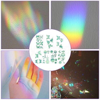 7PCS 3 Styles PVC Stickers Colorful Window Stickers Rainbow Prism Butterfly Flower Static Glass Window Stickers JX824A-1