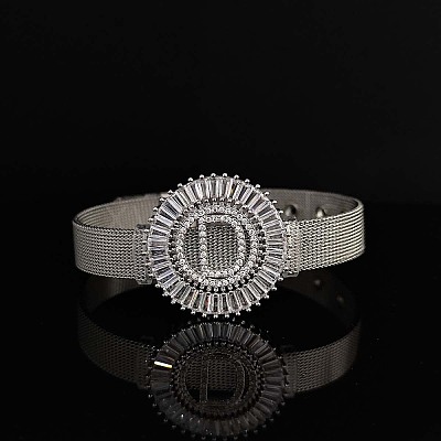 Brass Micro Pave Clear Cubic Zirconia Bangles for Women FS-WGA7409-16-1