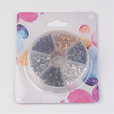 1 Box 6 Colors Antique Bronze & Red Copper & Golden & Silver & Platinum & Black Tube Brass Crimp Beads KK-JP0006-01-NR-1