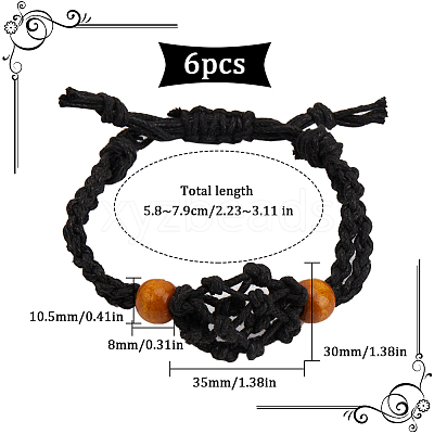6Pcs Waxed Cotton Cord Braided Bracelets BJEW-SC0001-25-1
