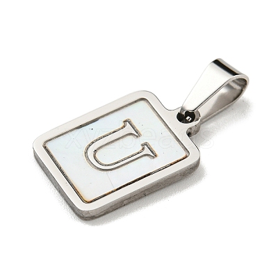 304 Stainless Steel Pave Natural White Shell Pendants STAS-S130-03P-U-1