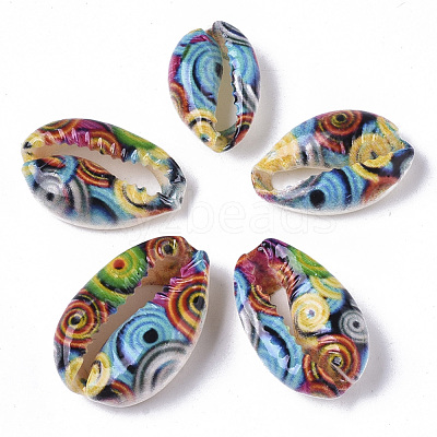 Printed Natural Cowrie Shell Beads X-SSHEL-R047-01-D05-1