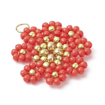 Glass Seed Beaded Flower Pendants PALLOY-MZ01181-01-1