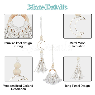 4Pcs 2 Styles Natural Wood Bead Tassel Pendant Decoraiton HJEW-FH00189-1