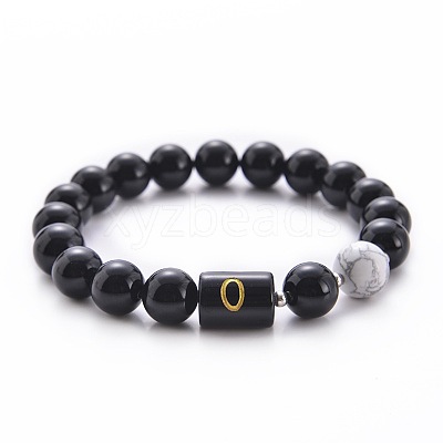 10MM Natural Black Onyx(Dyed & Heated) and Howlite Beaded Stretch Bracelets RH2290-15-1