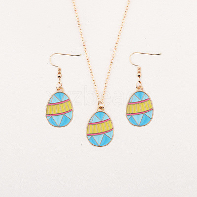 Easter Egg Alloy Enamel Pendant Necklace & Dangle Earrings Sets FS-WG38758-09-1
