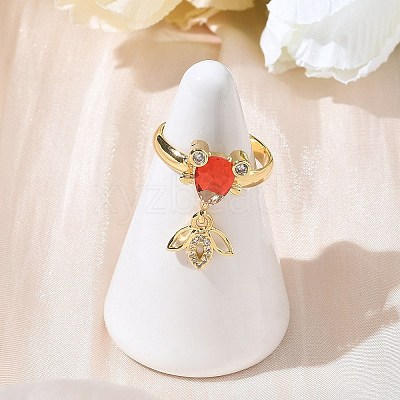 Brass Micro Pave Cubic Zirconia Adjustable Finger Rings for Women RJEW-K307-01G-21-1