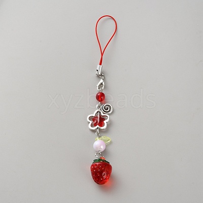 Plastic Strawberry Beads Mobile Straps HJEW-WH00056-10B-1