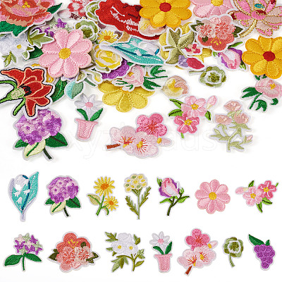 36Pcs Polyester Embroidery Cloth Iron On/Sew On Patches DIY-TA0013-07-1