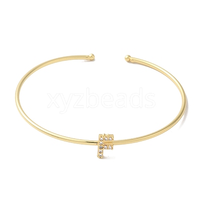 Rack Plating Brass Micro Pave Clear Cubic Zirconia Letter Open Cuff Bangles BJEW-A018-01G-F-1