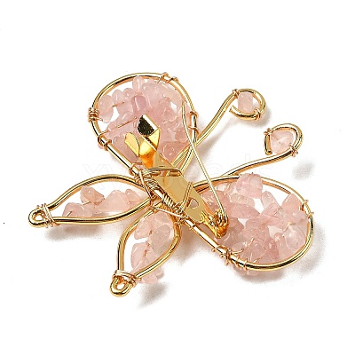 Butterfly Natural Rose Quartz Brooch G-A278-02G-08-1