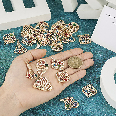 24Pcs 6 Style Iron with Glass Pendants IFIN-TA0001-61-1