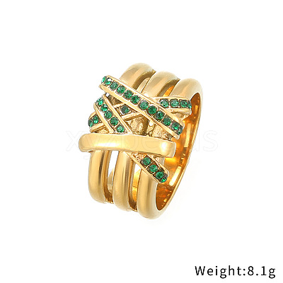 Emerald Rhinestone Wide Finger Ring XA6201-2-1
