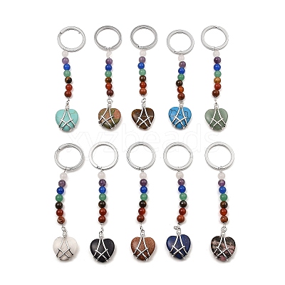 Natural & Synthetic Gemstone Heart Keychain G-Z033-11P-1