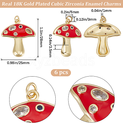 6Pcs Autumn Theme Real 18K Gold Plated Brass Micro Pave Cubic Zirconia Pendants ZIRC-BBC0002-34-1